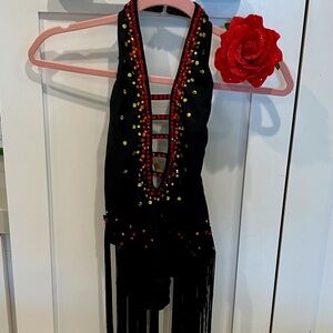 Dance Costume - CH MED Ballroom Jazz Black Dress w/ Fringe